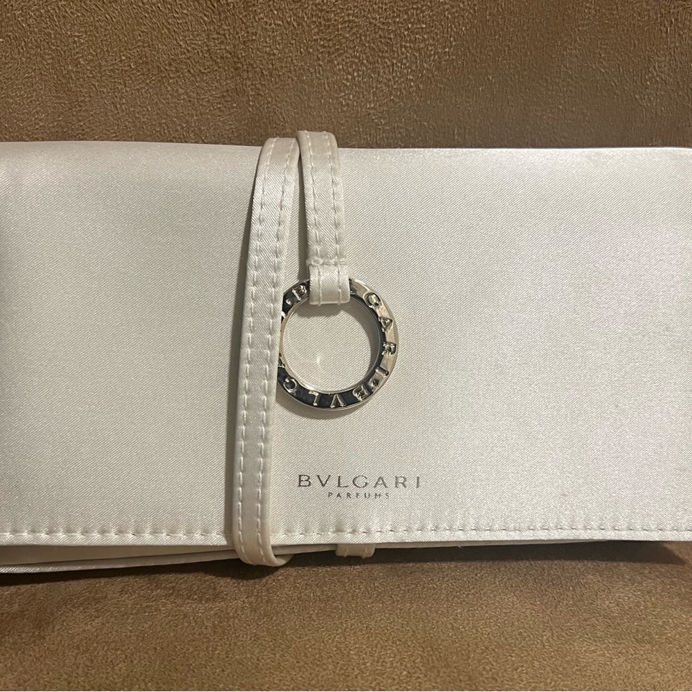 Bulgari Cream Clutch with Silver Accent and Wrap Tie Closure